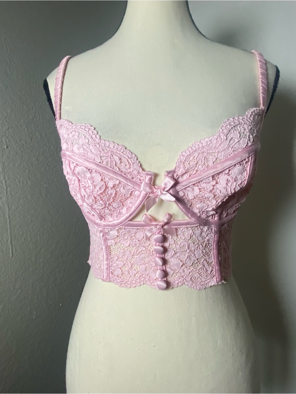 For Love & Lemons Pink Lace Bustier Longline Cutout Bralette Size 36B
